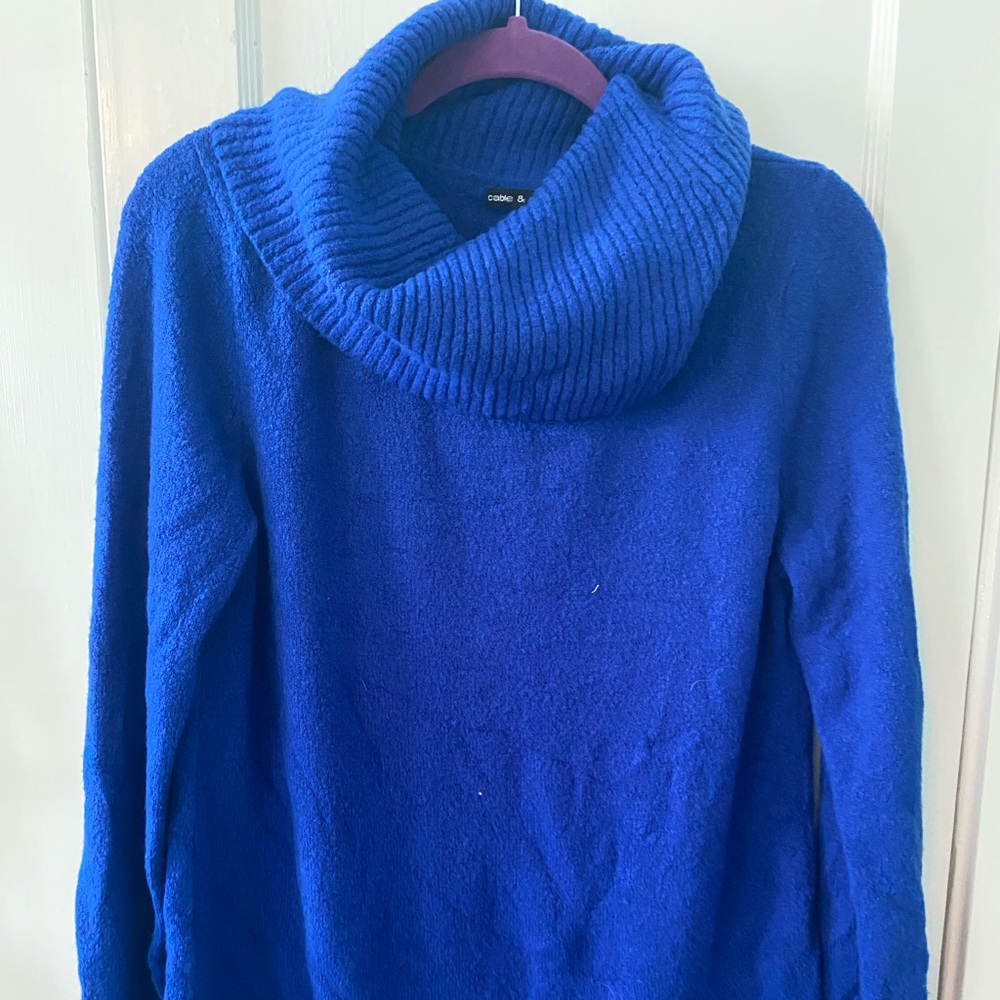Cable & Gauge Bright Blue Long Cowl Neck Sweater